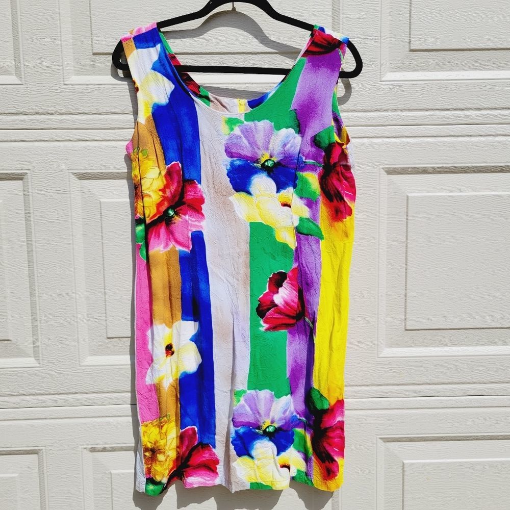 Jams World vintage colorful floral rayon mini dress XL